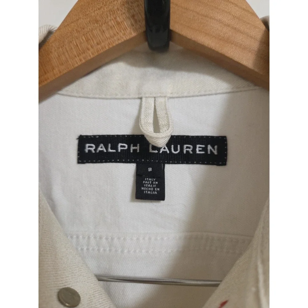 Ralph Lauren Womens Cropped Denim Jacket Cream Ivory Button Front Chic Minimal 8 - Picture 5 of 11